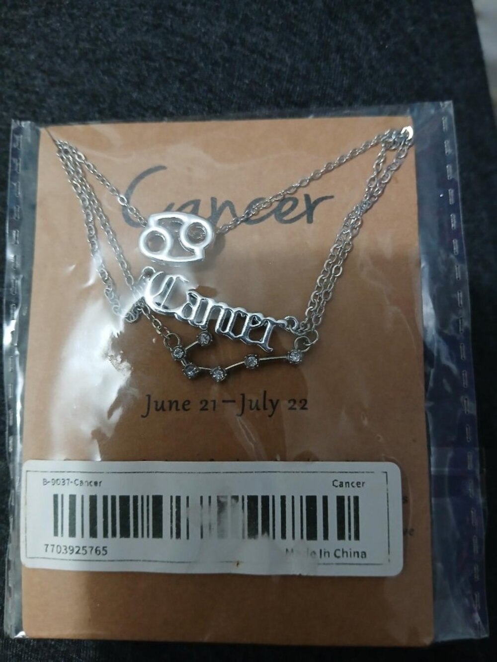 Cancer Zodiac Necklace Set - 3 Pack, New